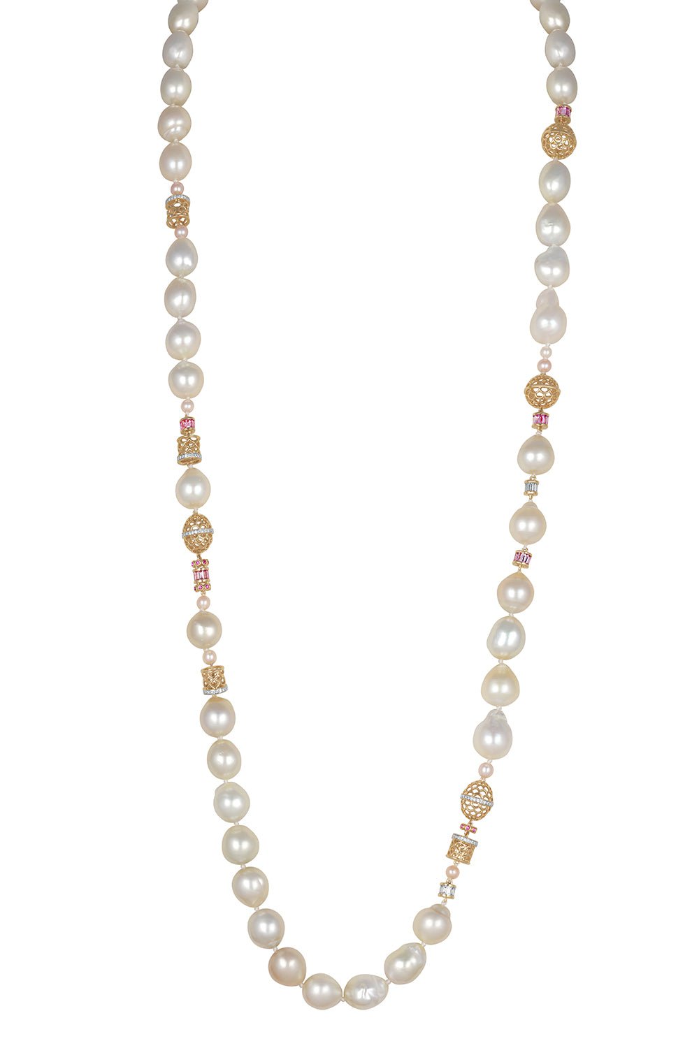 MOKSH-Pink Sapphire Jodhpur Strand Necklace-YELLOW GOLD