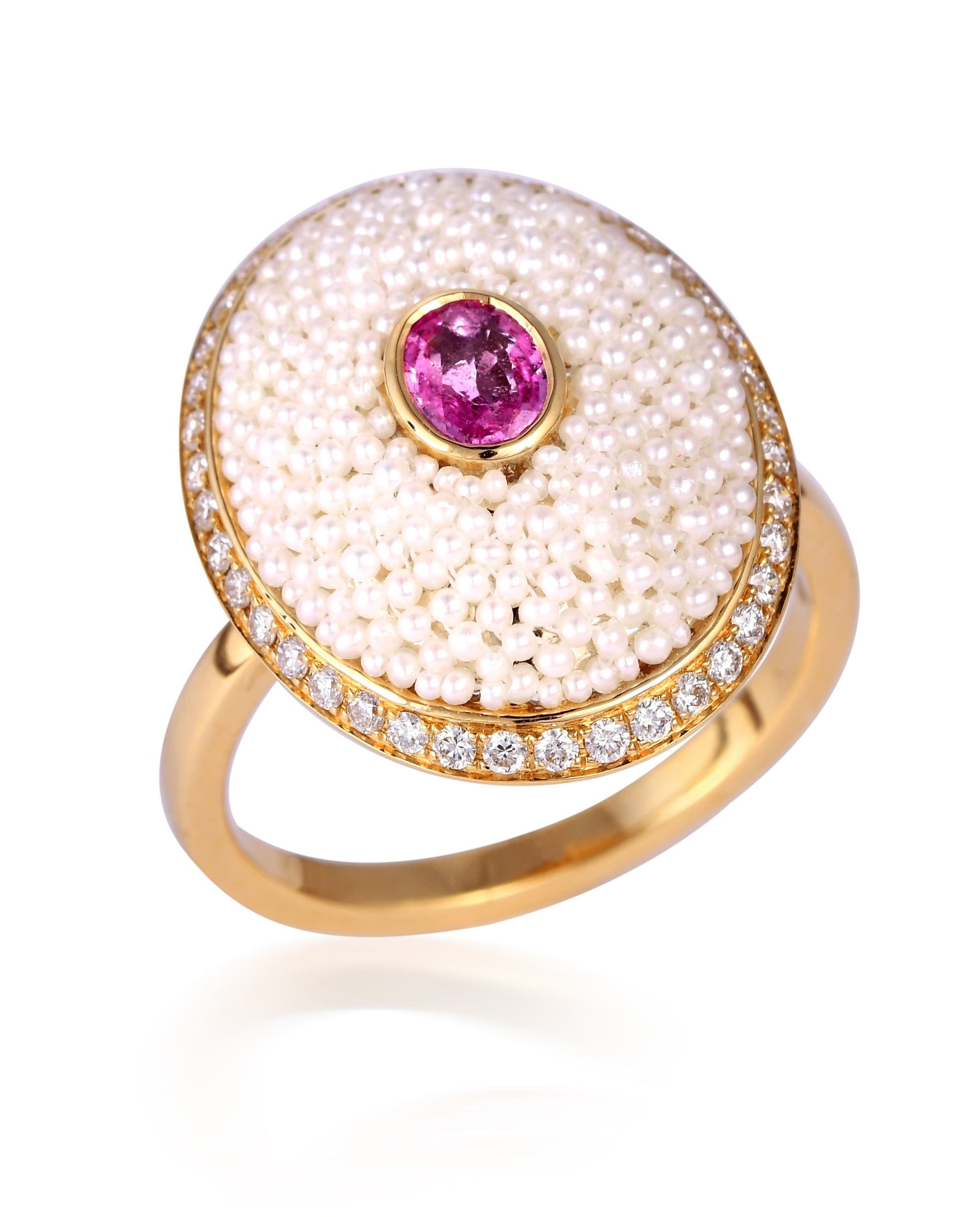 MOKSH-Bombay Keshi Pearl and Pink Sapphire Ring-YELLOW GOLD