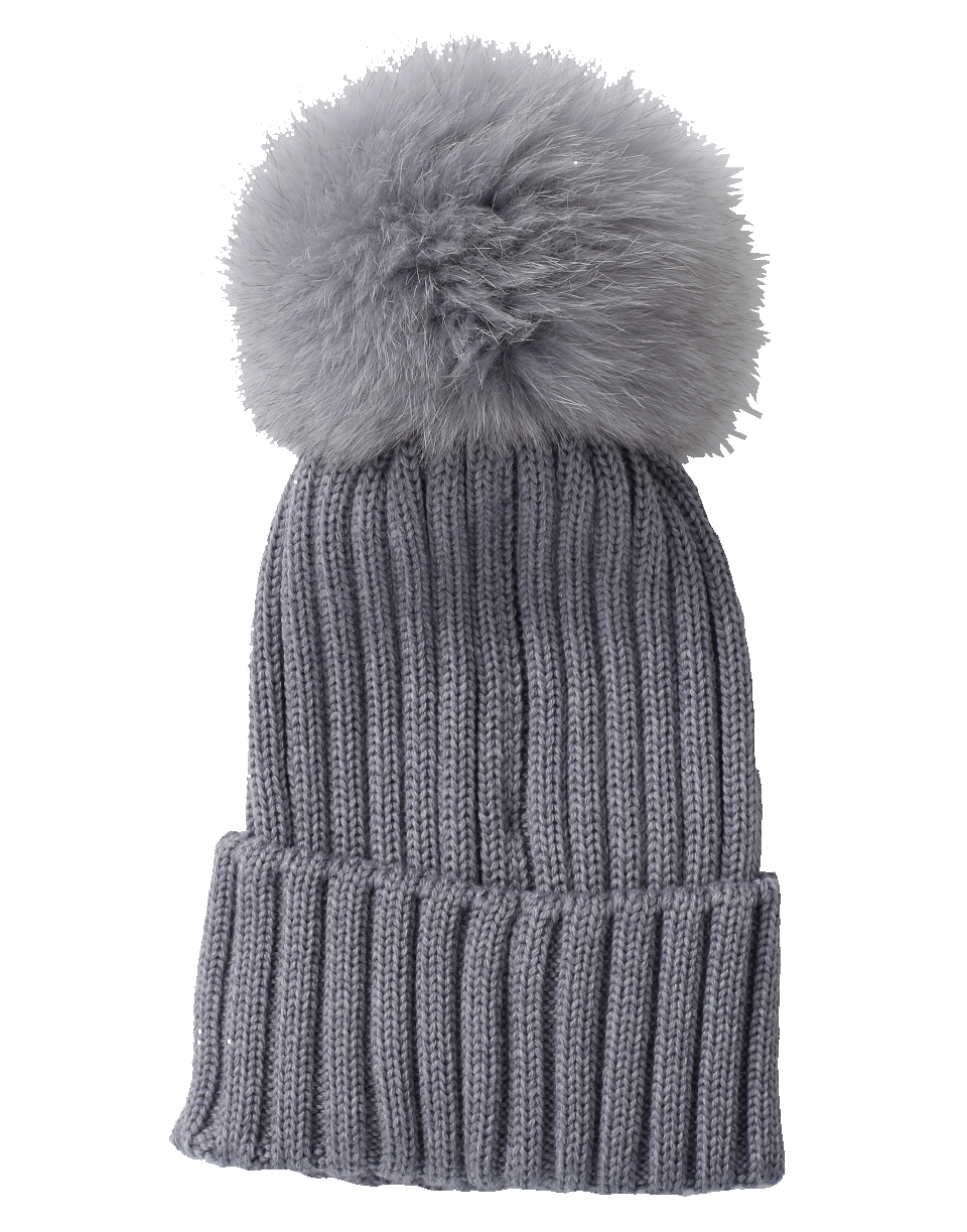 MONCLER-Pom Pom Ribbed Knit Beanie-CHARCOAL