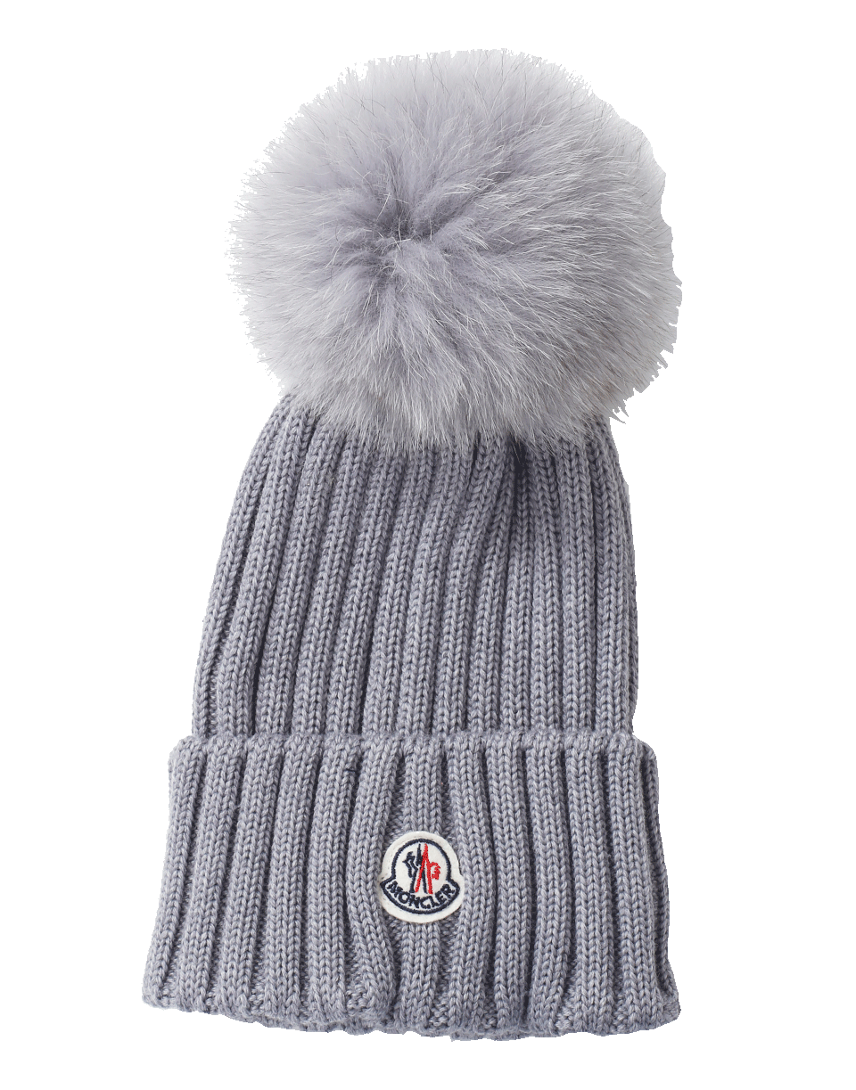 MONCLER-Pom Pom Ribbed Knit Beanie-CHARCOAL