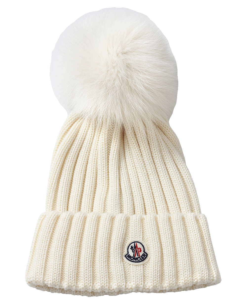 MONCLER-Pom Pom Ribbed Knit Beanie-WHITE