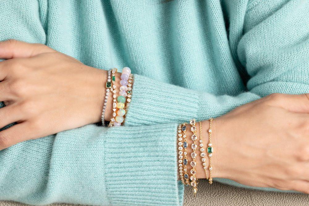 MONICA RICH KOSANN-Bezel Diamond Emerald Tennis Bracelet-