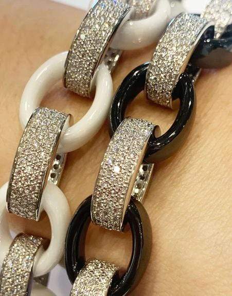 MONICA RICH KOSANN-Marilyn Black Ceramic Pave Diamond Link Bracelet-WHITE GOLD