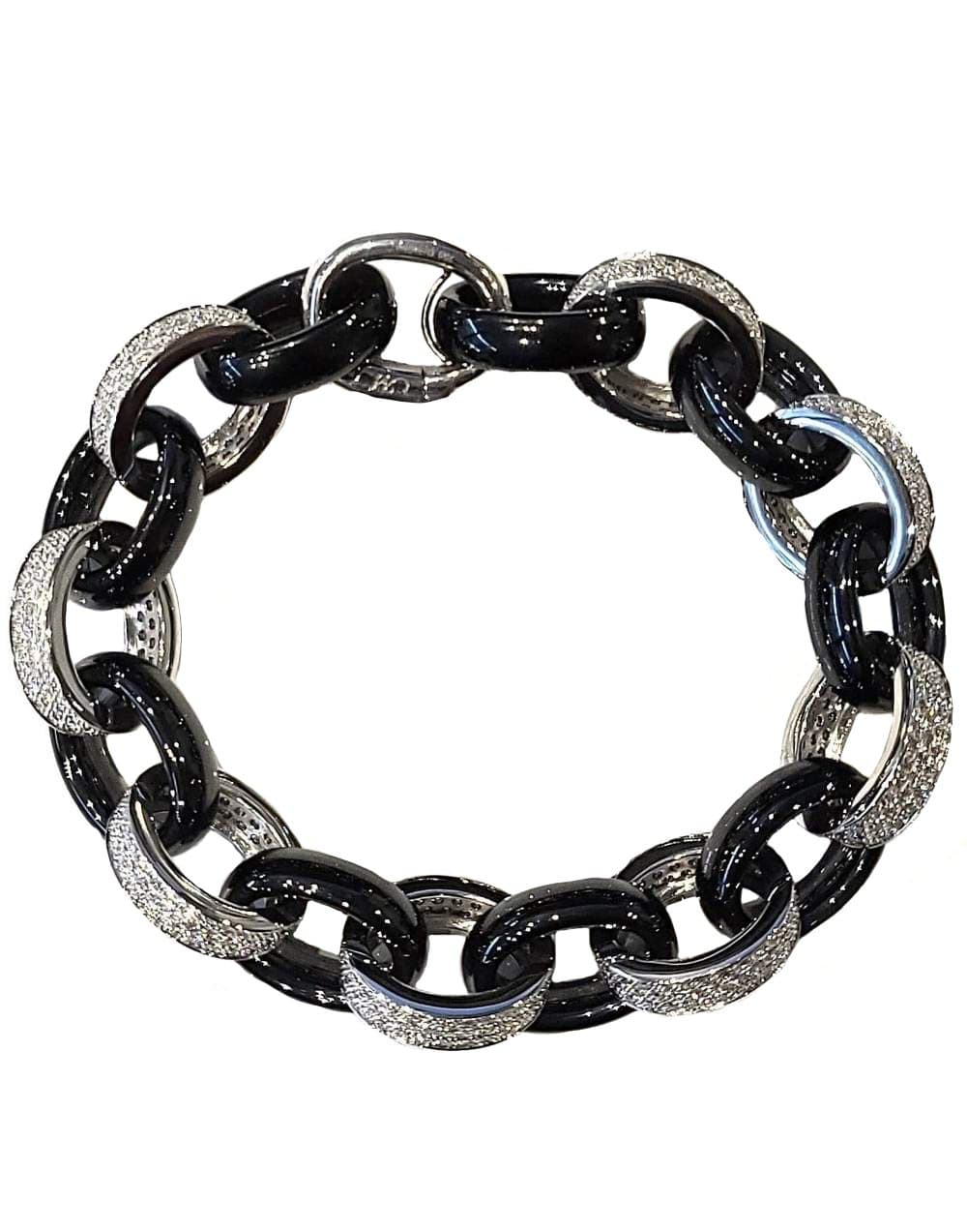 MONICA RICH KOSANN-Marilyn Black Ceramic Pave Diamond Link Bracelet-WHITE GOLD
