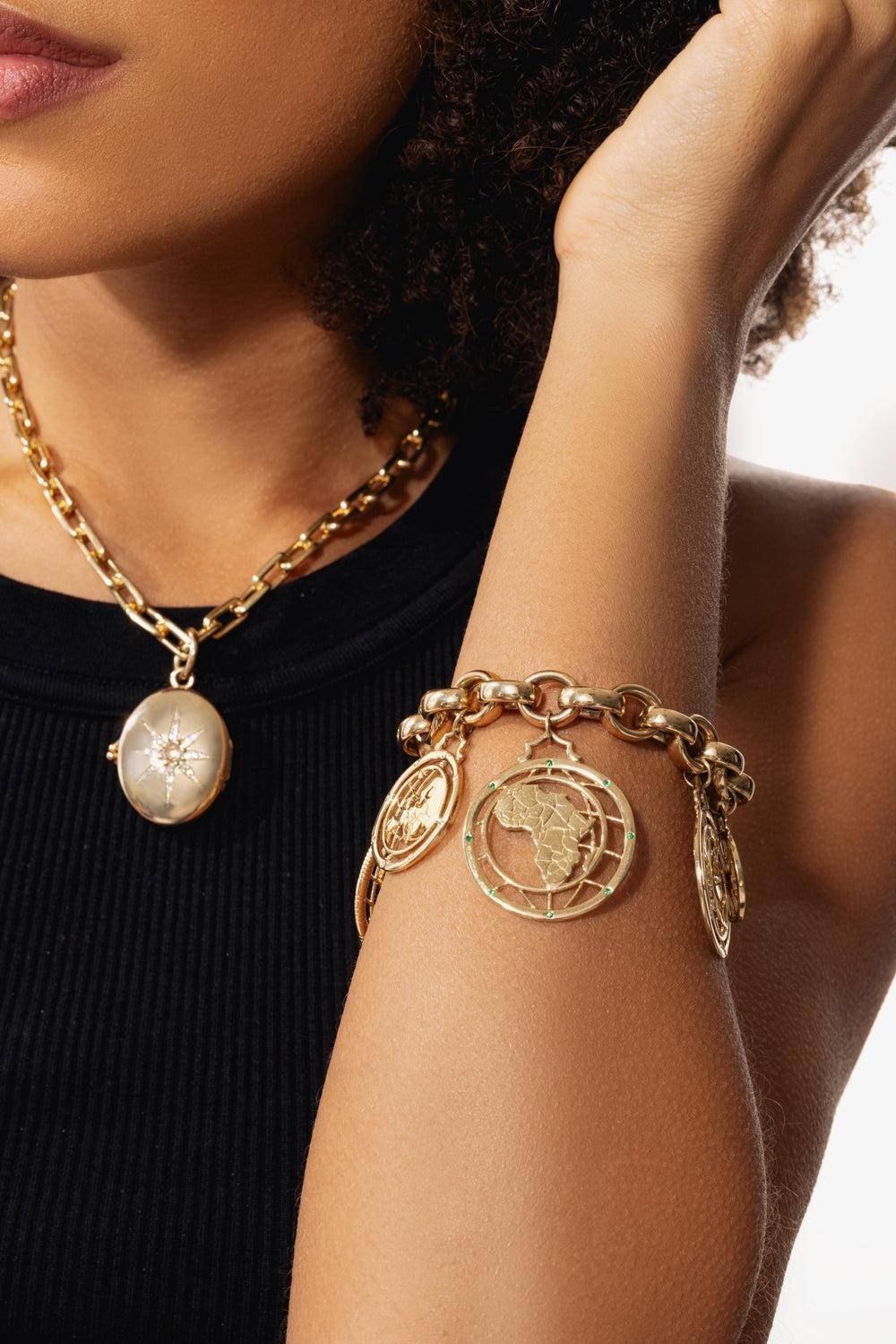 Continent Charm Bracelet-YELLOW GOLD-8-JEWELRYFINE JEWELBRACELET O-MONICA RICH KOSANN