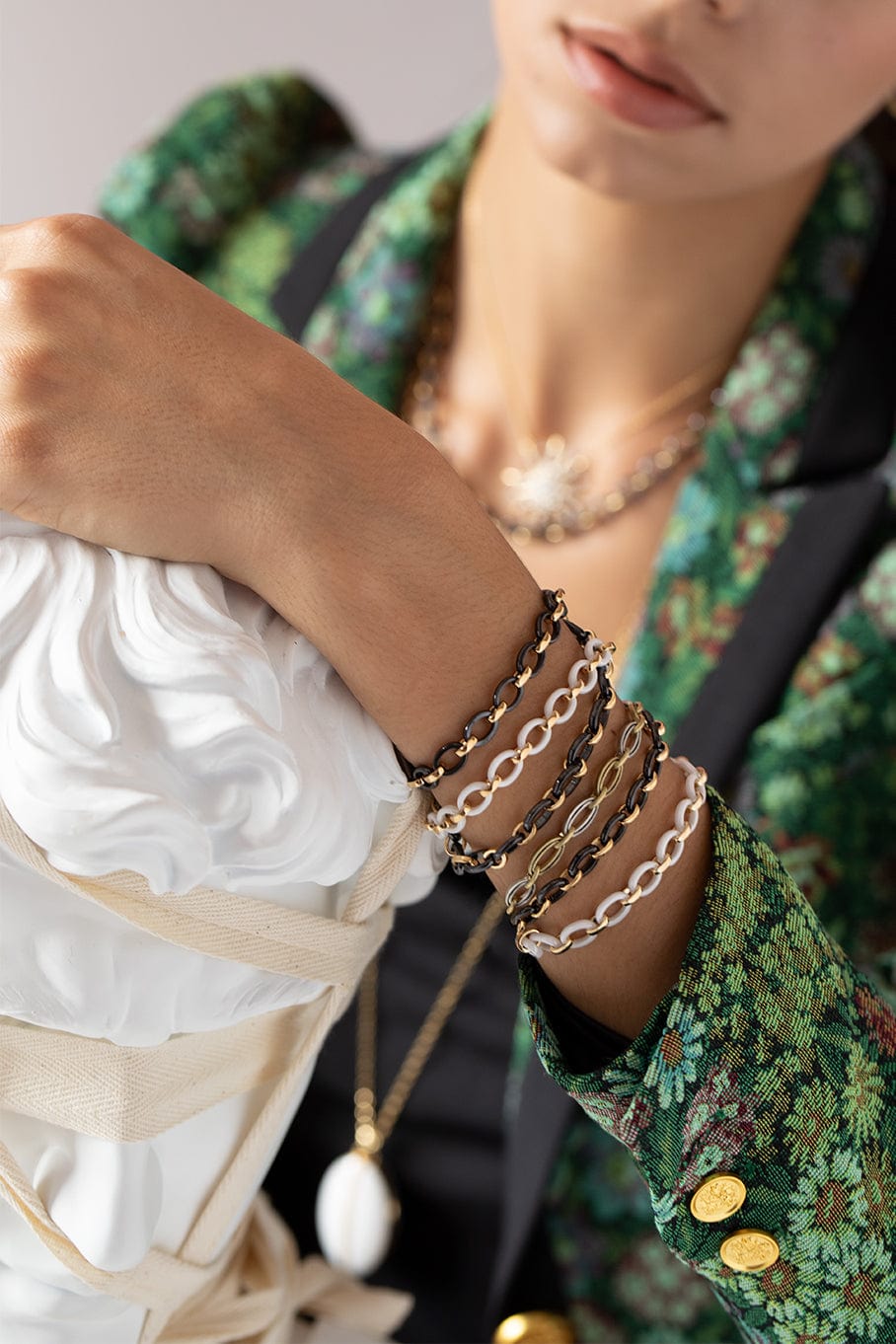 MONICA RICH KOSANN-Audrey White Ceramic Link Bracelet-YELLOW GOLD