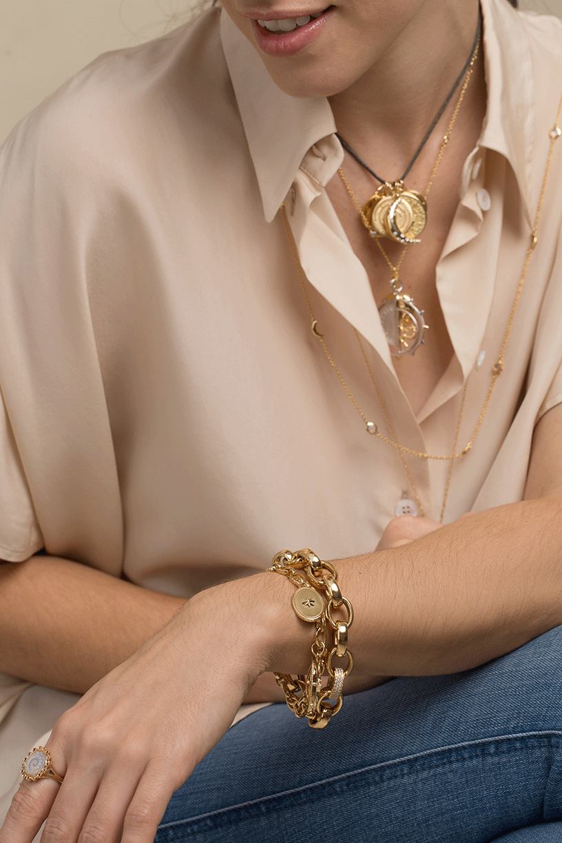 MONICA RICH KOSANN-Hinged Link Charm Bracelet-YELLOW GOLD