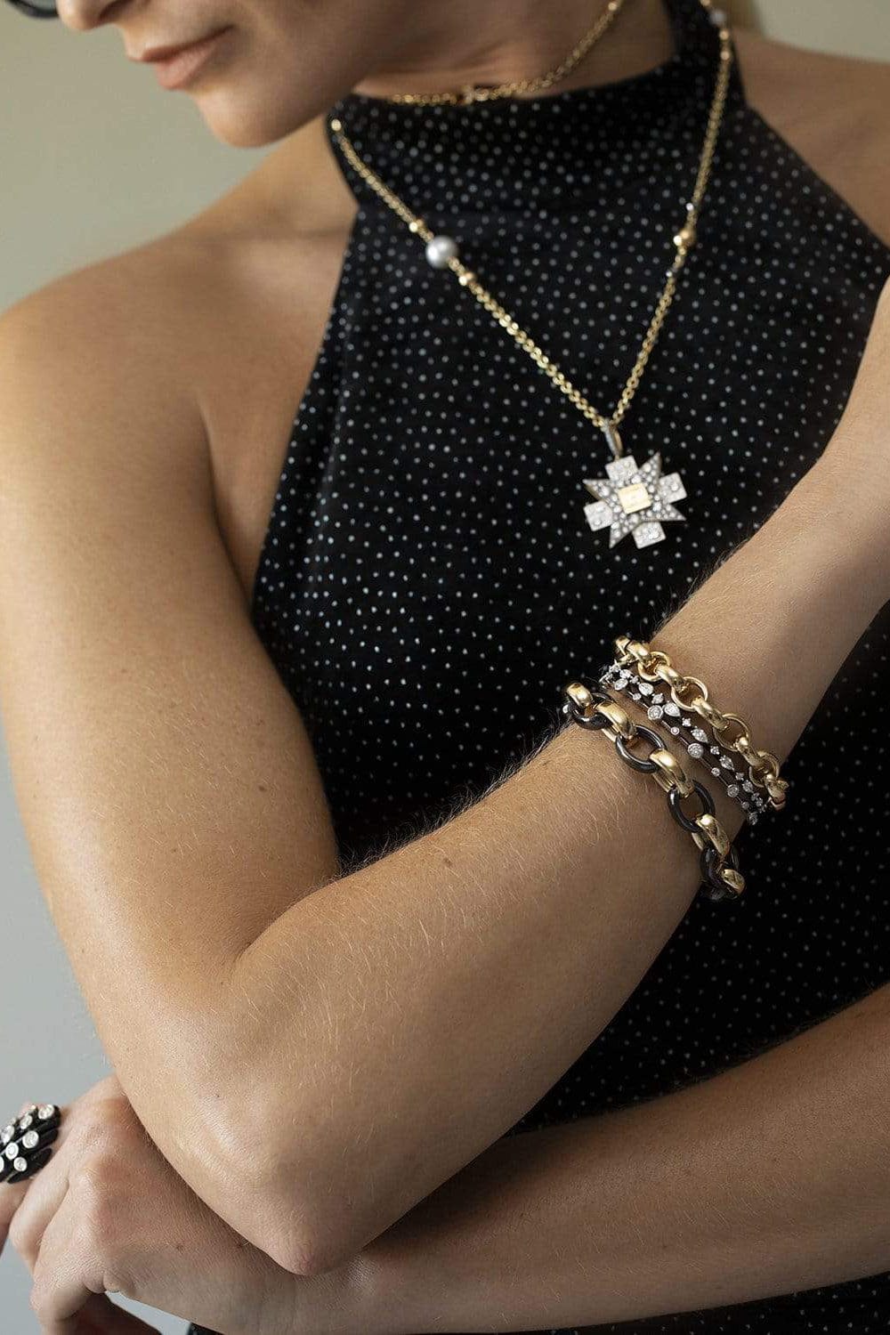 MONICA RICH KOSANN-Marilyn Black Ceramic Link Bracelet-YELLOW GOLD