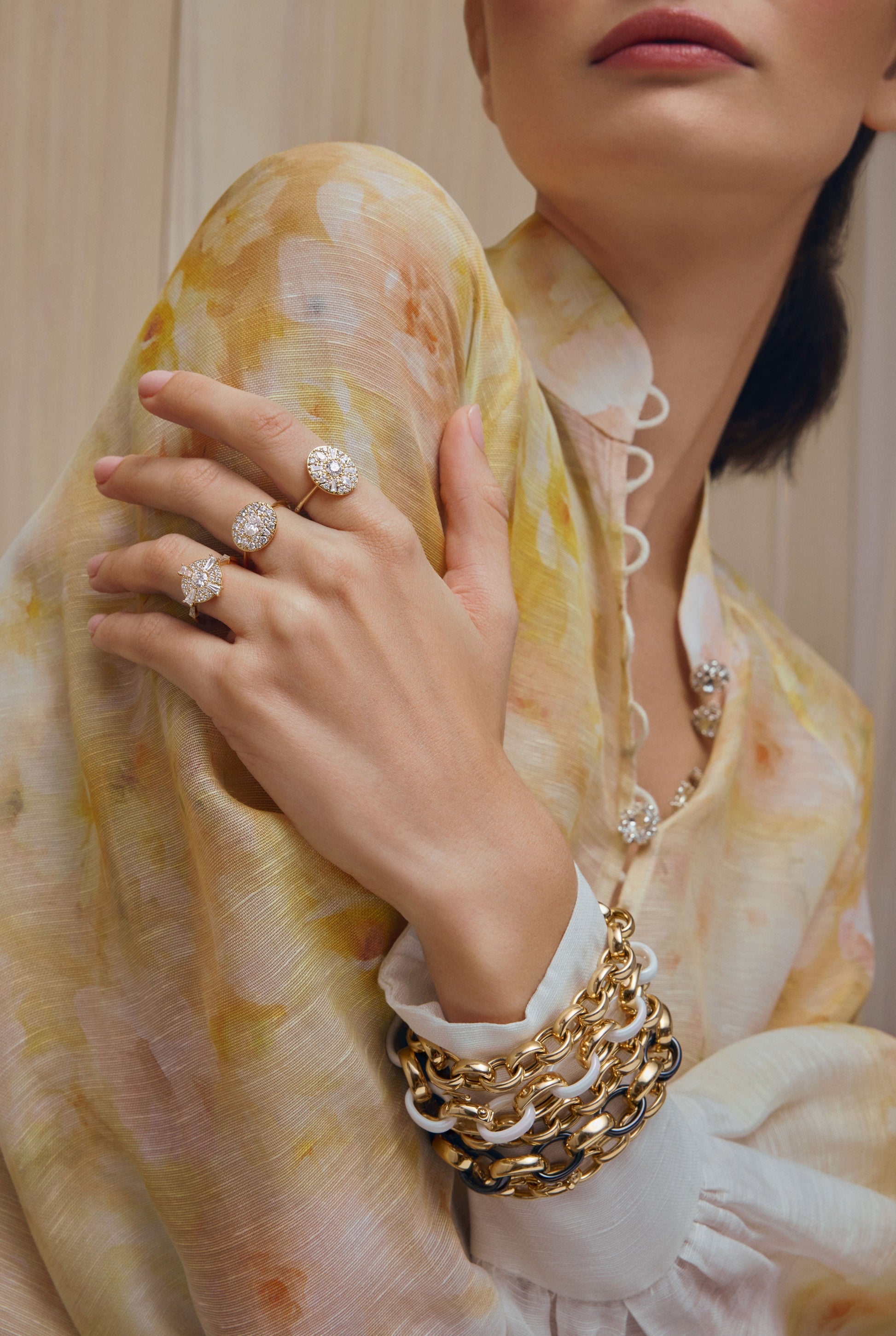 MONICA RICH KOSANN-Marliyn White Ceramic Link Bracelet-YELLOW GOLD