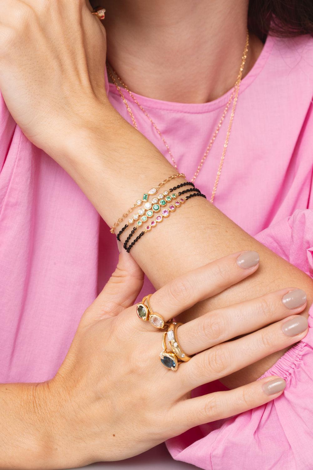 MONICA RICH KOSANN-Trio Diamond Emerald Tennis Bracelet-YELLOW GOLD