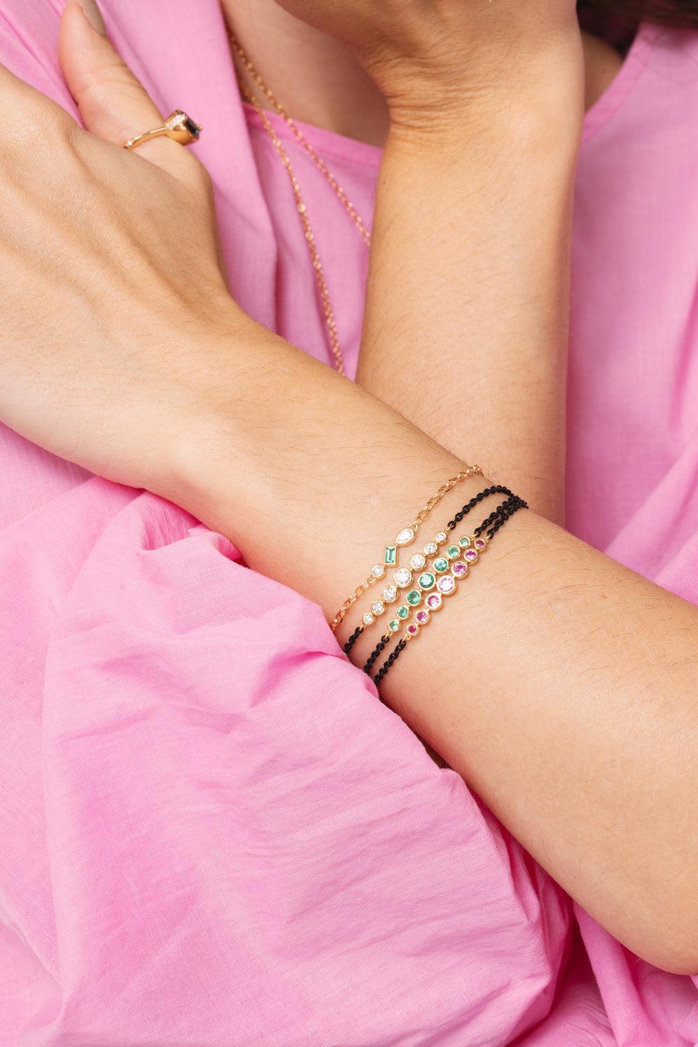 MONICA RICH KOSANN-Trio Diamond Emerald Tennis Bracelet-YELLOW GOLD