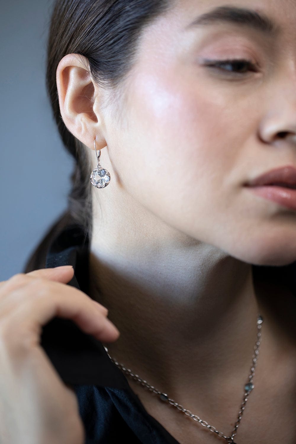 MONICA RICH KOSANN-Round Cut Rock Crystal Earrings-SILVER