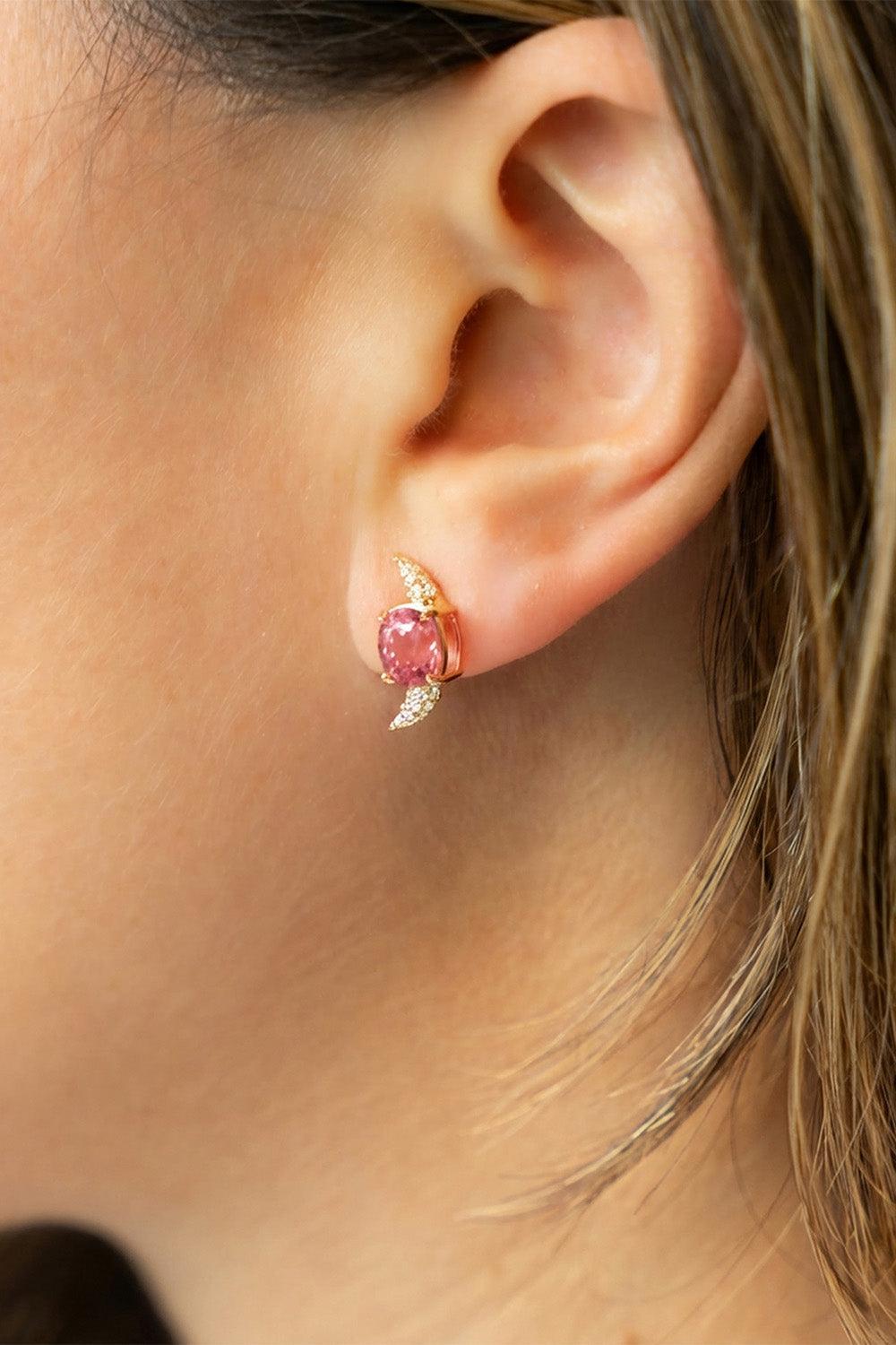 Pink Spinel Star Moon Earrings-YELLOW GOLD-JEWELRYFINE JEWELEARRING-MONICA RICH KOSANN