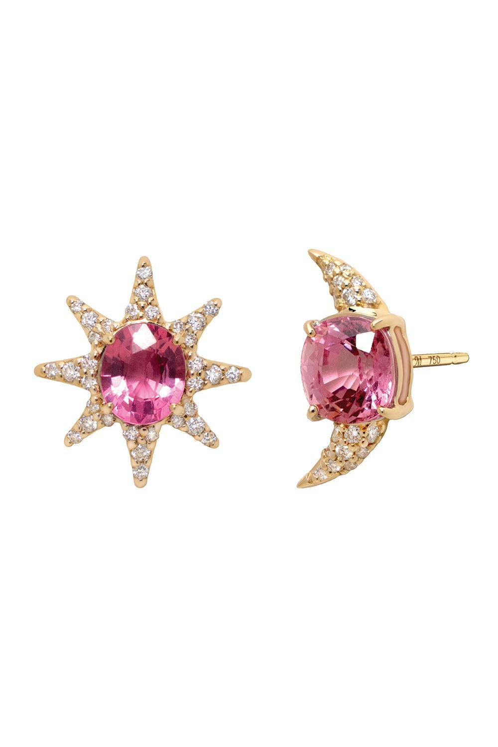 Pink Spinel Star Moon Earrings-YELLOW GOLD-JEWELRYFINE JEWELEARRING-MONICA RICH KOSANN