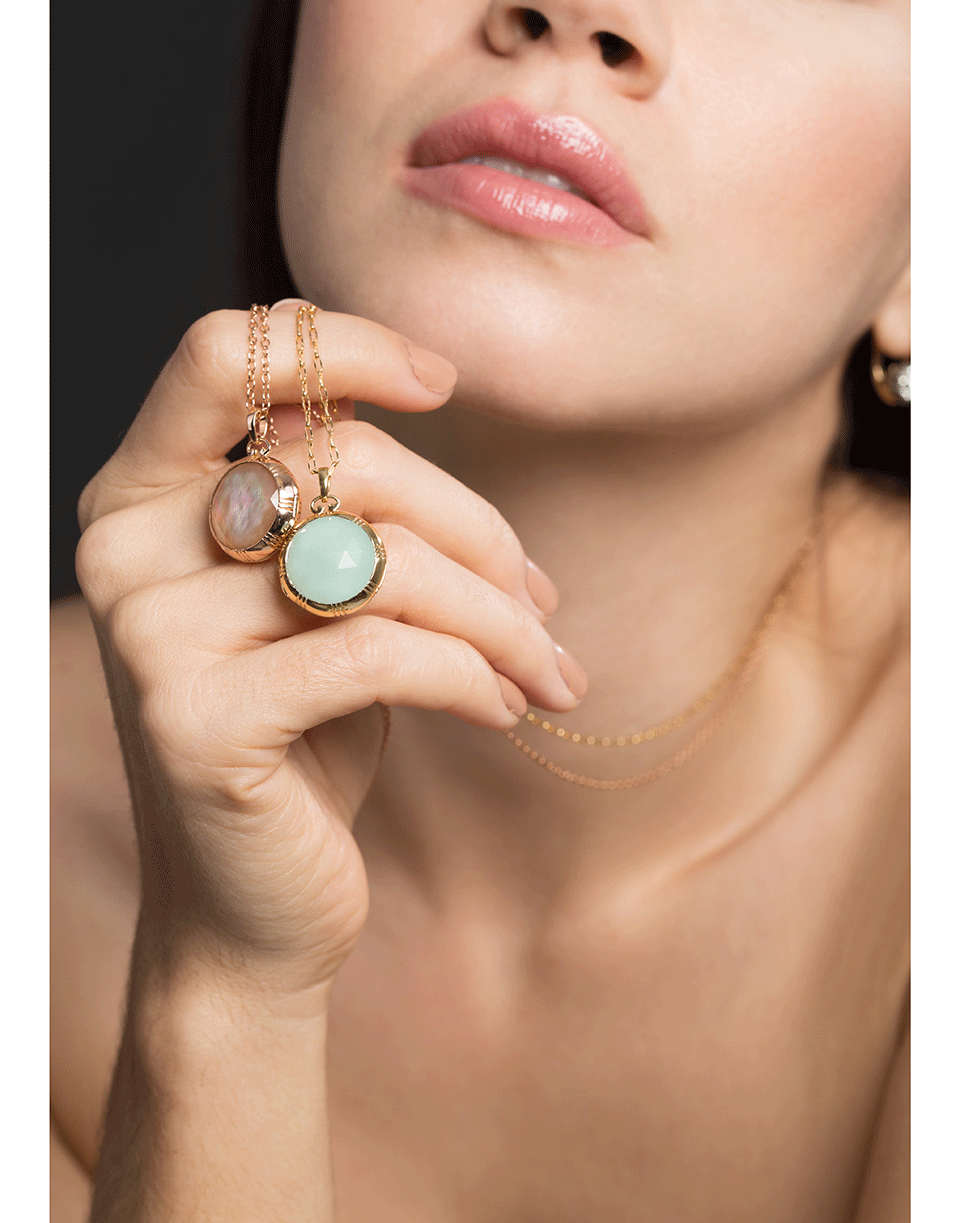MONICA RICH KOSANN-Cognac Mother of Pearl Crystal Locket-ROSE GOLD