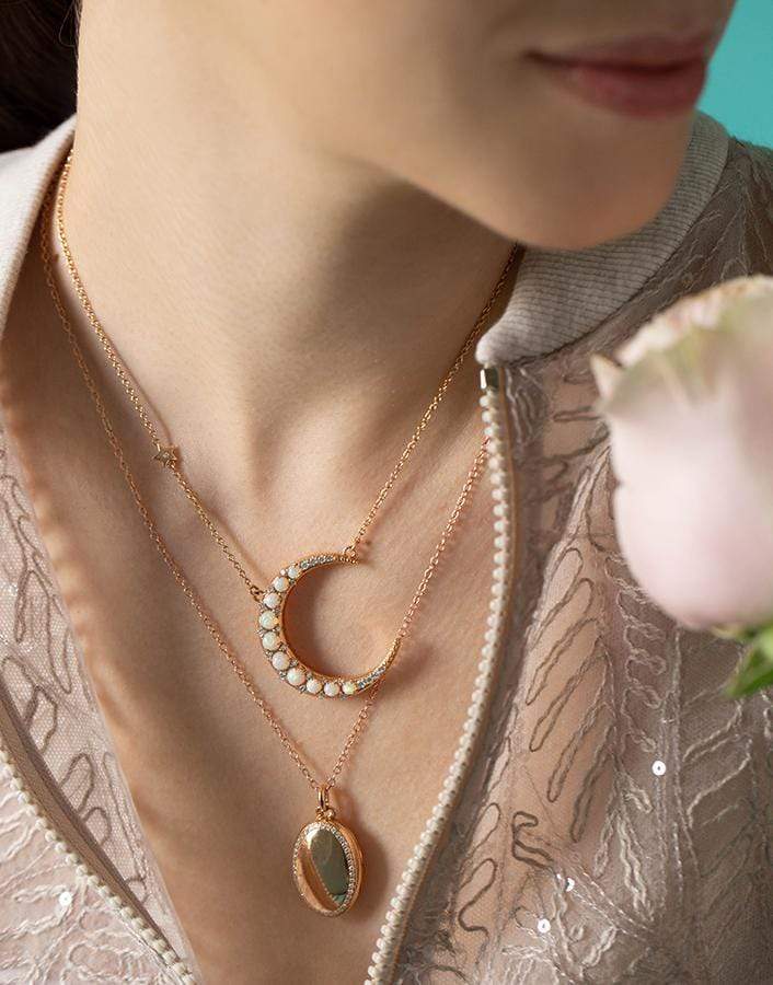 MONICA RICH KOSANN-Crystal Opal Crescent Moon Necklace-ROSE GOLD