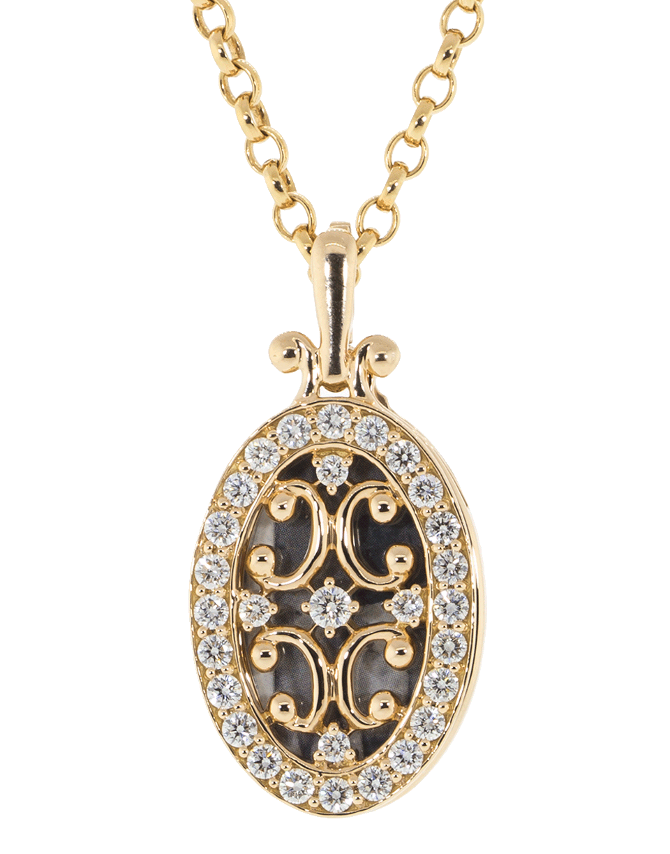 MONICA RICH KOSANN-Oval Diamond Border Gate Locket Necklace-ROSE GOLD
