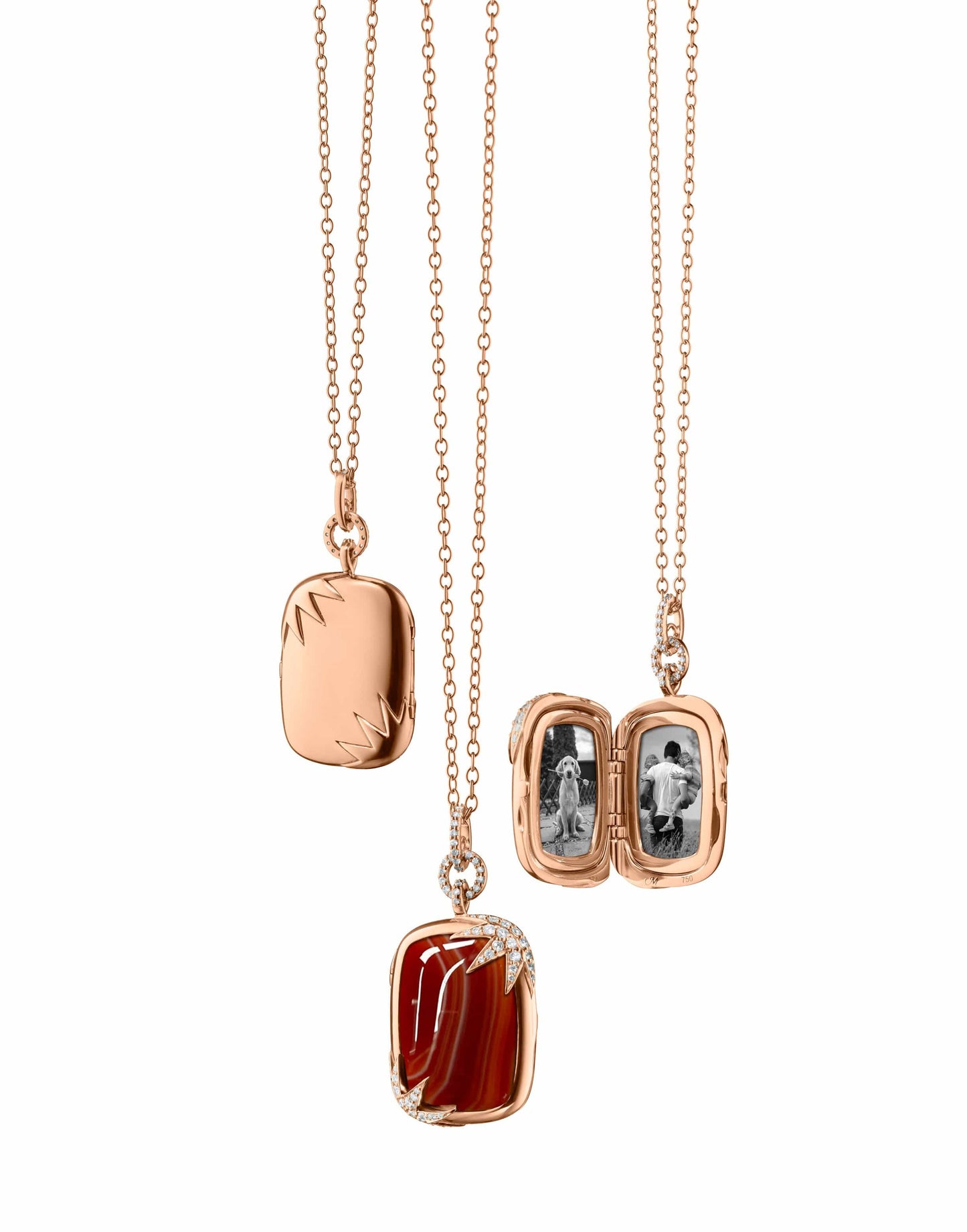 MONICA RICH KOSANN-Red Agate Lace Locket Necklace-ROSE GOLD