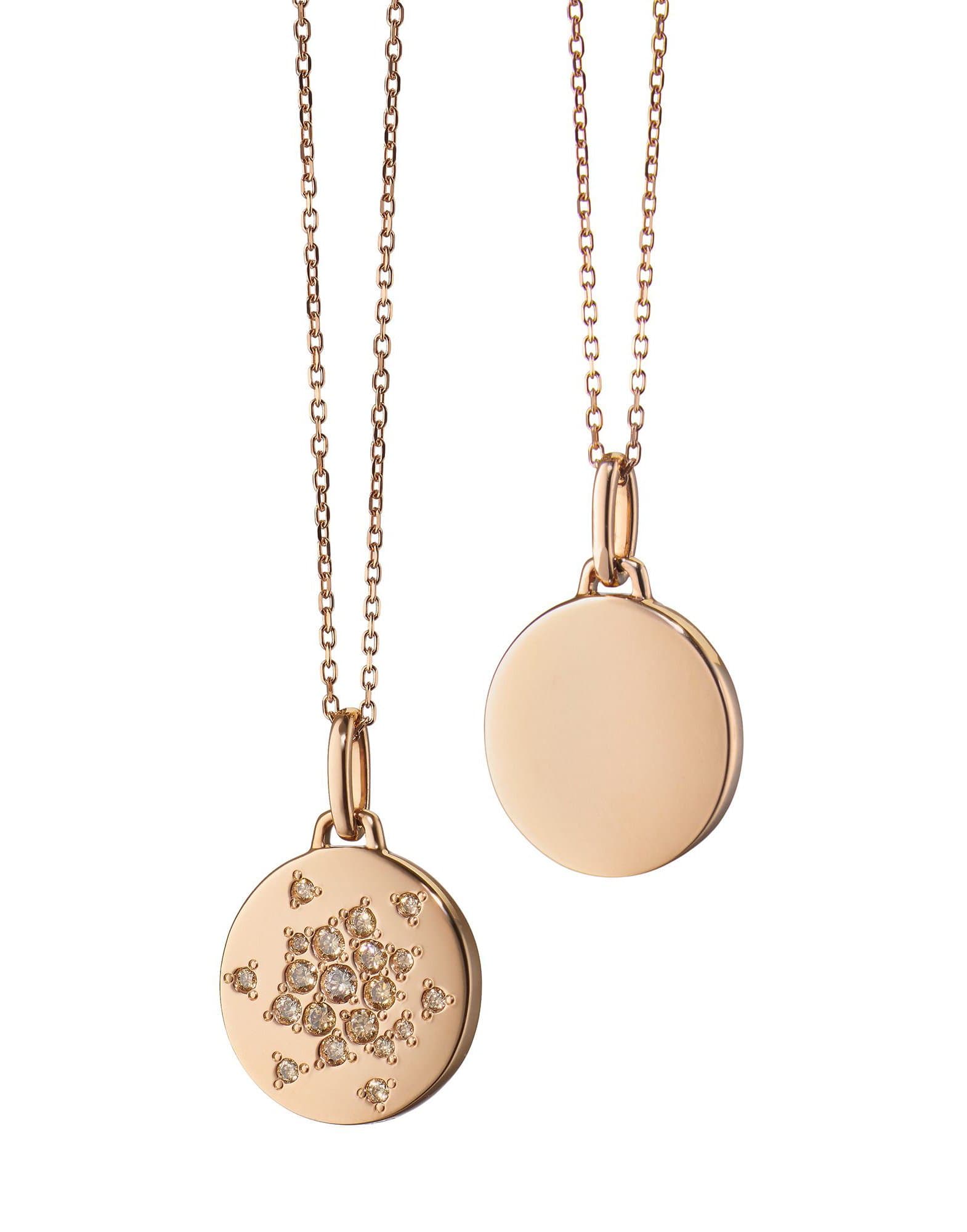 MONICA RICH KOSANN-Scattered Cognac Diamond Engravable Pendant Necklace-ROSE GOLD