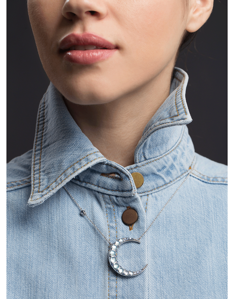 MONICA RICH KOSANN-Blue Topaz and Sapphire Crescent Necklace-SILVER
