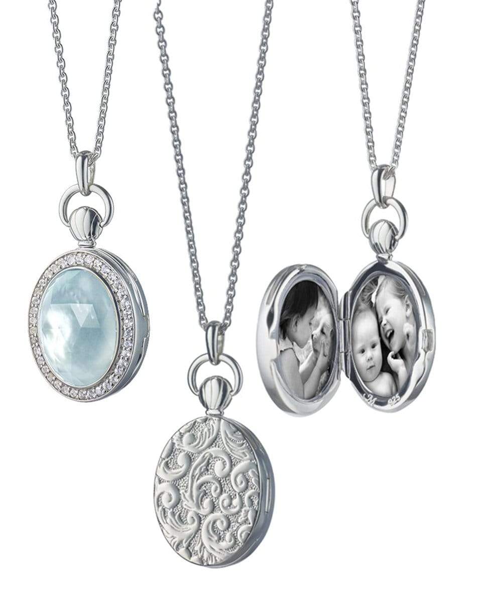MONICA RICH KOSANN-Blue Topaz Mother of Pearl Petite Stone Locket-SILVER