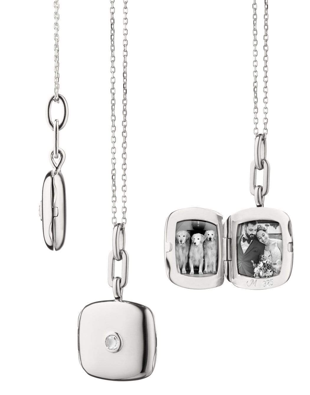 MONICA RICH KOSANN-Slim Cushion White Sapphire Viv Locket-SILVER