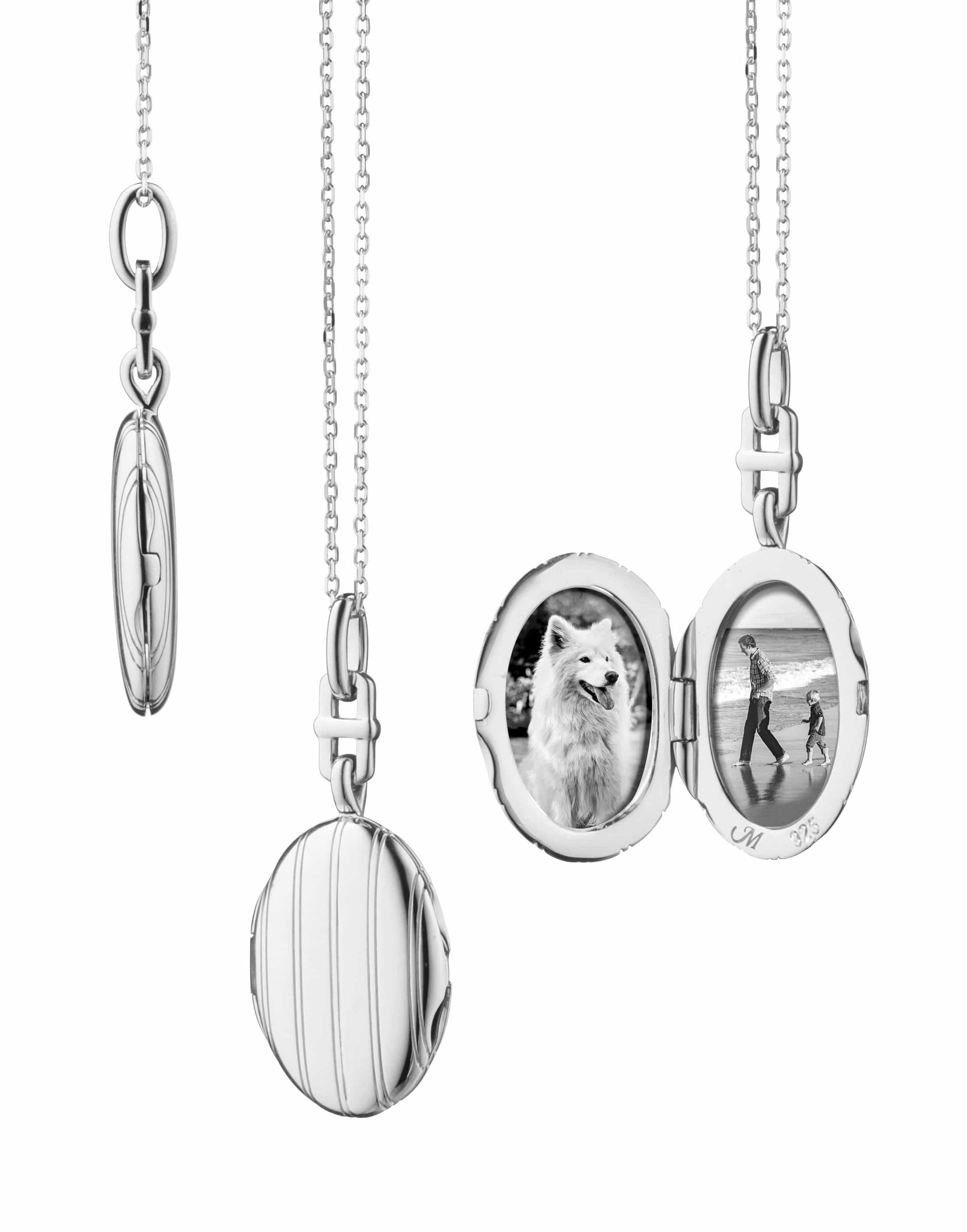 MONICA RICH KOSANN-Slim Oval Pinstripe Eve Locket Necklace-SILVER