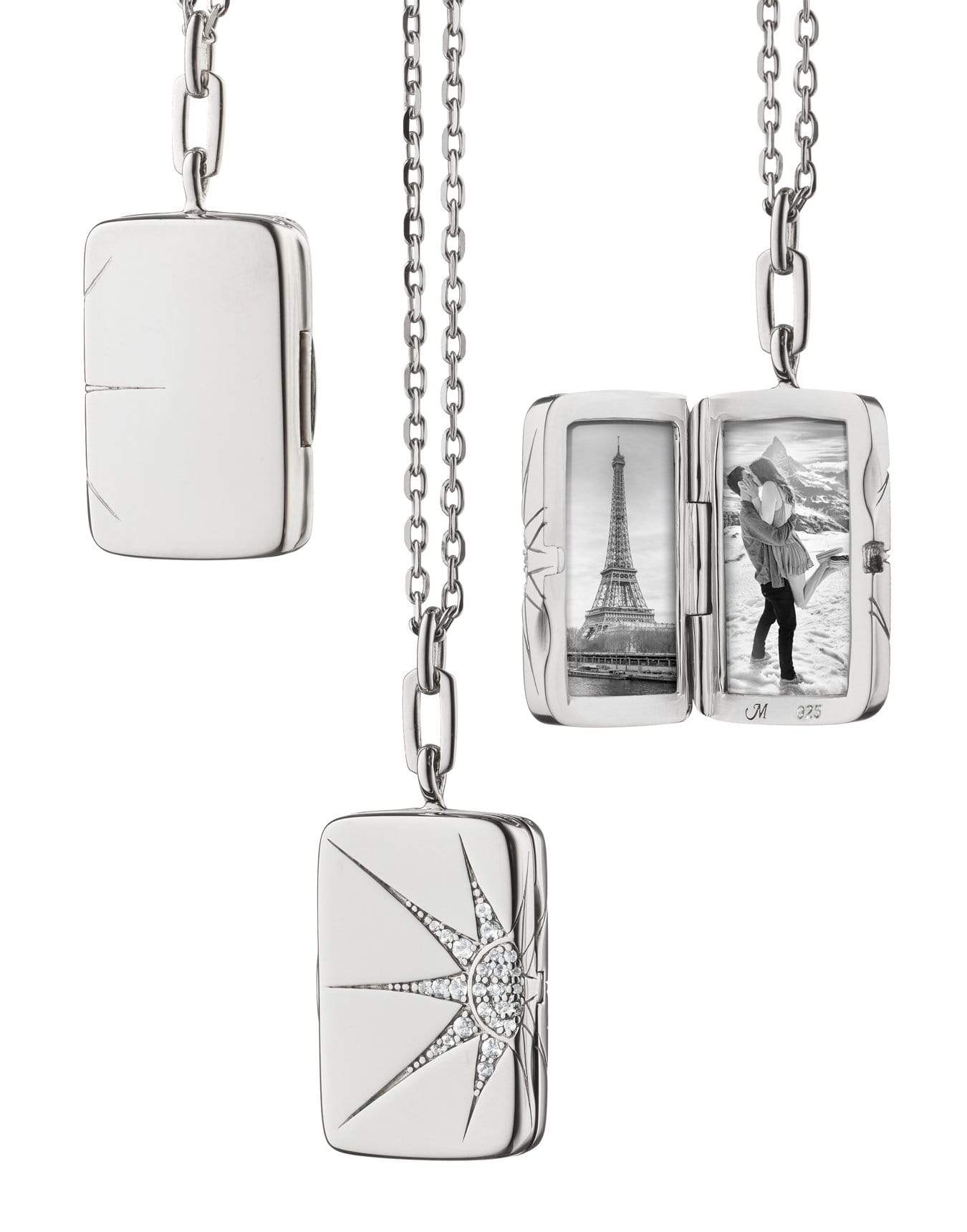 MONICA RICH KOSANN-Sun and Star White Sapphire Locket Necklace-SILVER