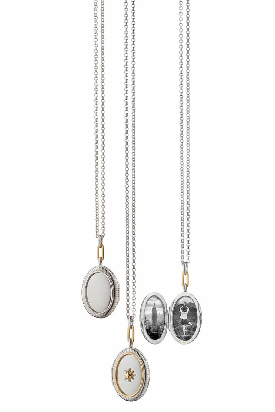 MONICA RICH KOSANN-Two-Tone Oval Star Locket Necklace-SILVER