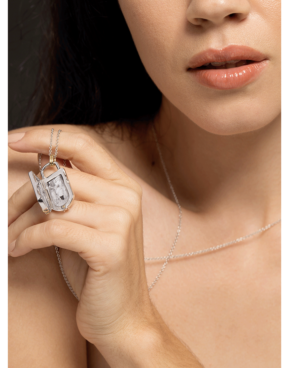 MONICA RICH KOSANN-Two Tone Pinstripe Locket-SILVER