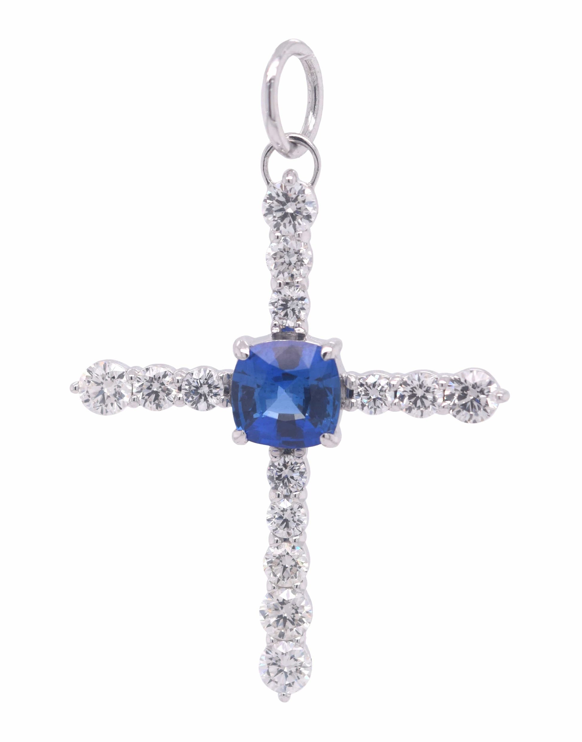 MONICA RICH KOSANN-Sapphire and Diamond Cross Charm Necklace-WHITE GOLD
