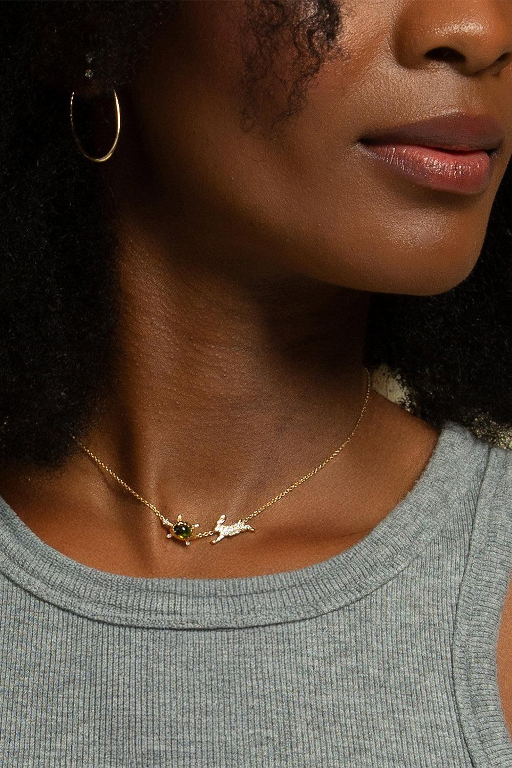 Tourmaline Slow and Steady Tortoise and the Hare Necklace-YELLOW GOLD-17-JEWELRYFINE JEWELNECKLACE O-MONICA RICH KOSANN