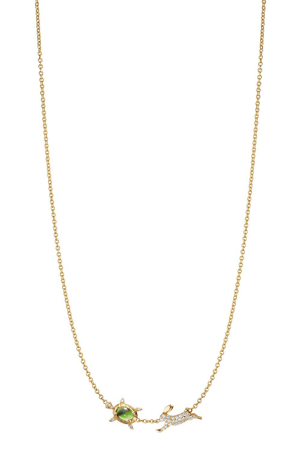 Tourmaline Slow and Steady Tortoise and the Hare Necklace-YELLOW GOLD-17-JEWELRYFINE JEWELNECKLACE O-MONICA RICH KOSANN