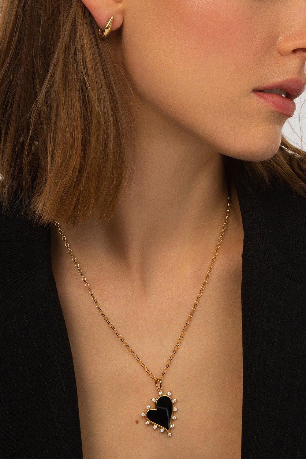 MONICA RICH KOSANN-Black Agate Heart Necklace-YELLOW GOLD