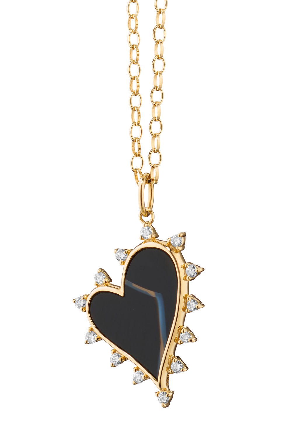 MONICA RICH KOSANN-Black Agate Heart Necklace-YELLOW GOLD
