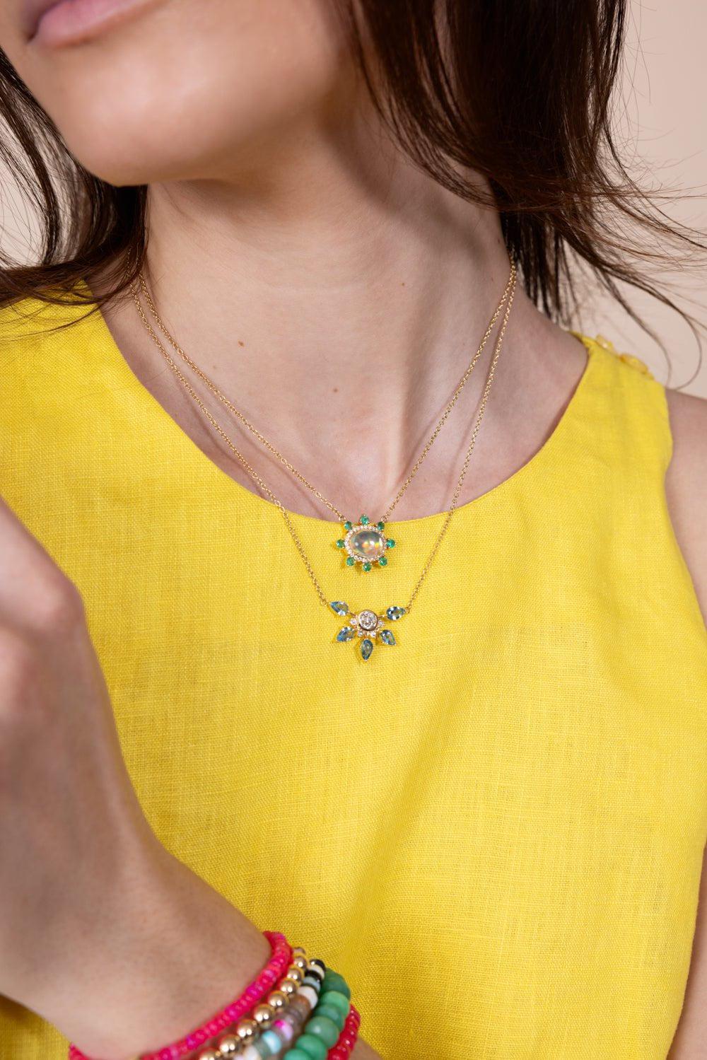 MONICA RICH KOSANN-SPECIAL EDITION AQUAMARINE GOLD STAR NECKLACE-YELLOW GOLD