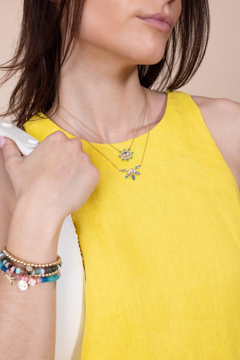 MONICA RICH KOSANN-SPECIAL EDITION AQUAMARINE GOLD STAR NECKLACE-YELLOW GOLD