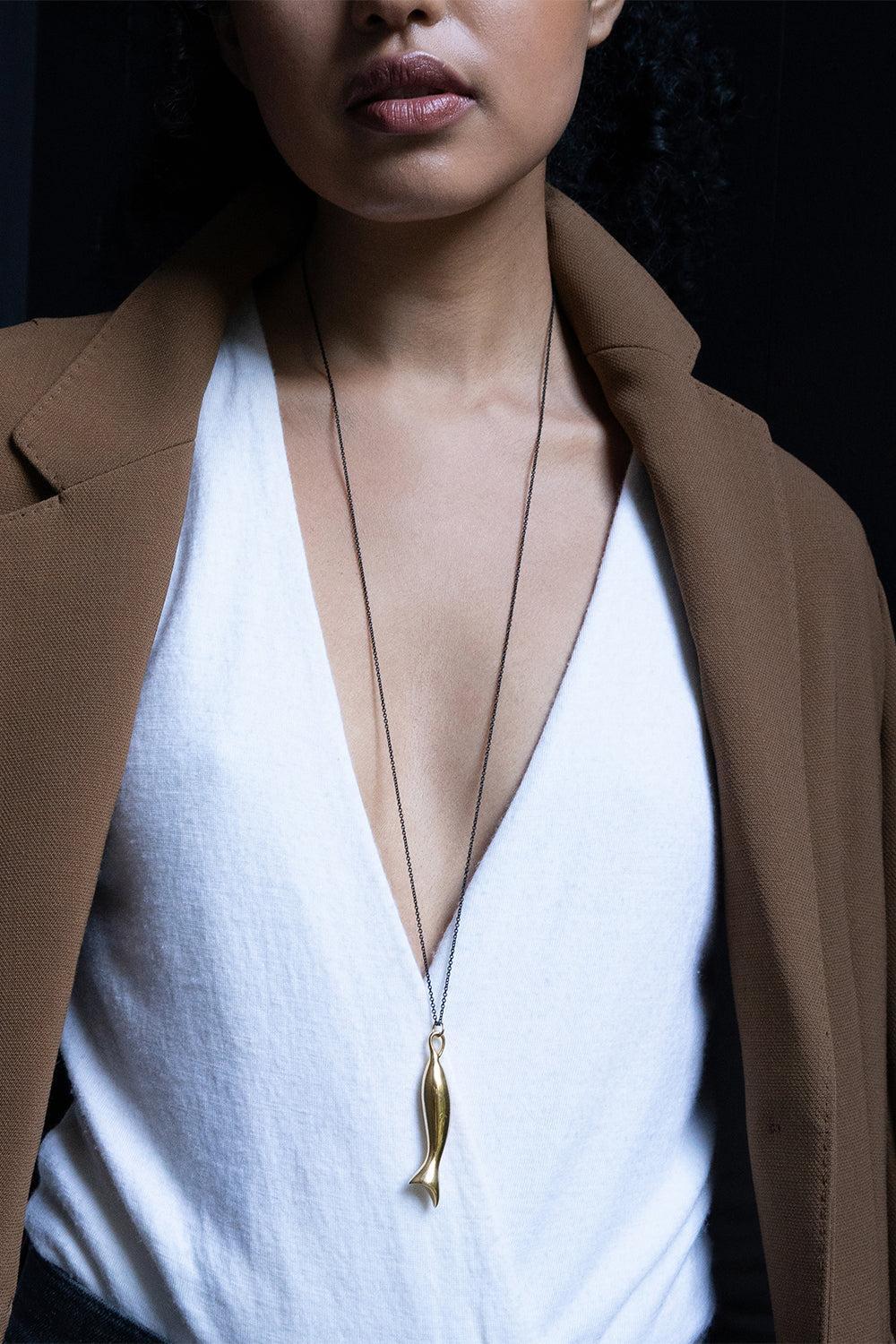 Yellow Gold Perseverance Fish Necklace-YELLOW GOLD-32-JEWELRYFINE JEWELNECKLACE O-MONICA RICH KOSANN