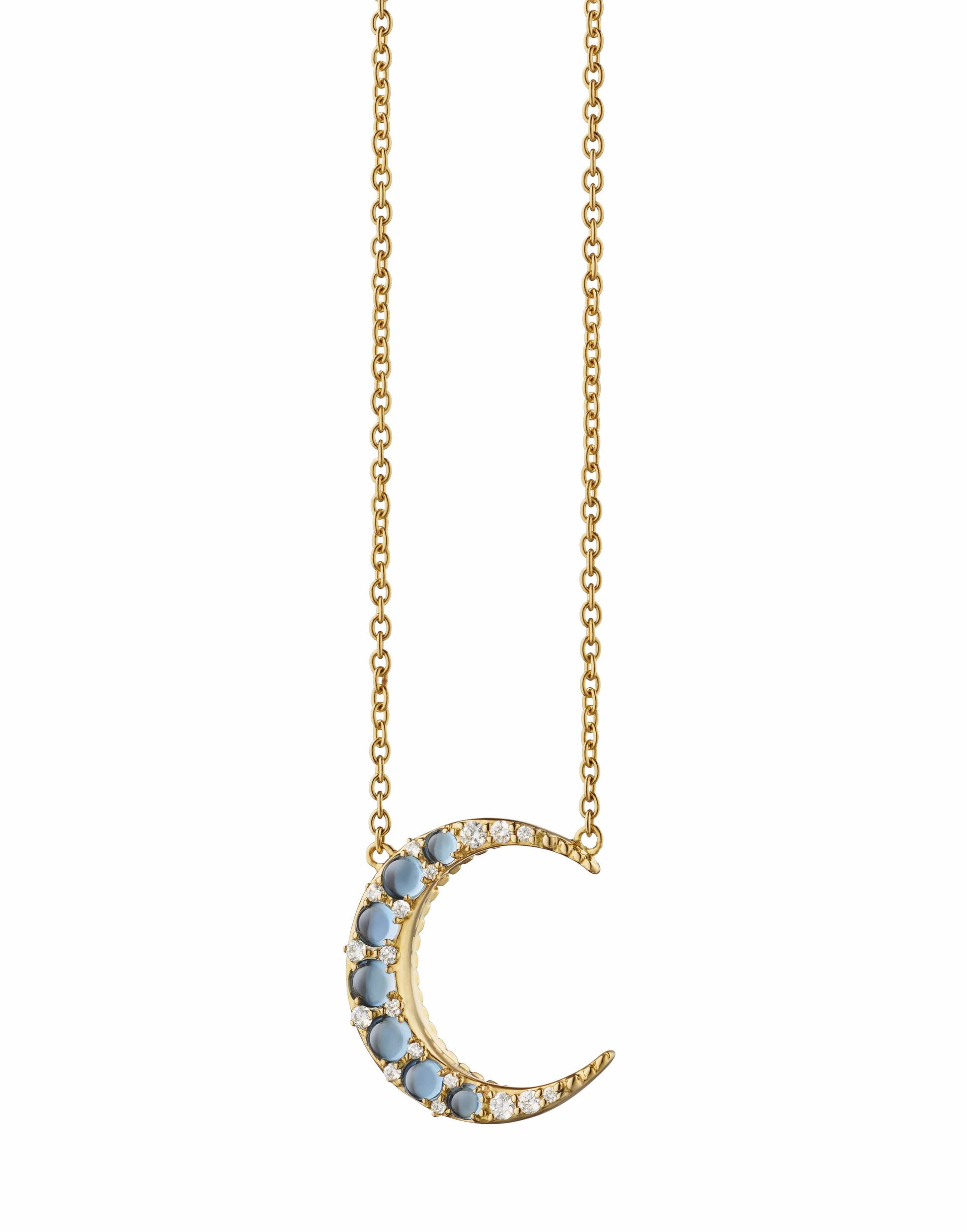 MONICA RICH KOSANN-Aquamarine Midi Crescent Moon Necklace-YELLOW GOLD