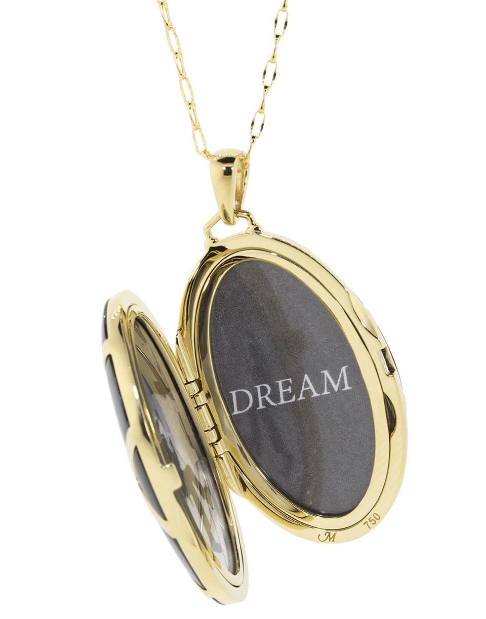 MONICA RICH KOSANN-Black Ceramic Chevron Locket Necklace-YELLOW GOLD