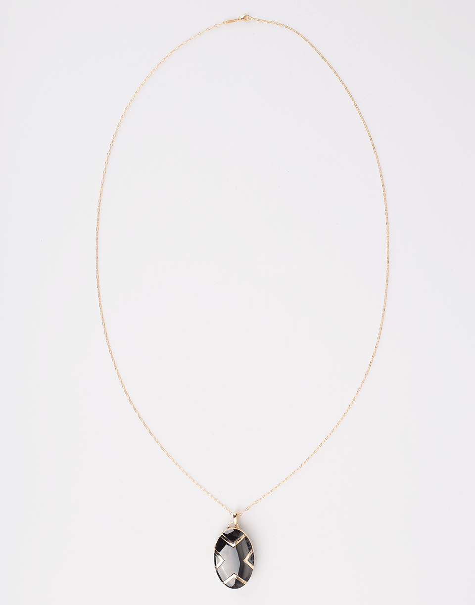 MONICA RICH KOSANN-Black Ceramic Chevron Locket Necklace-YELLOW GOLD