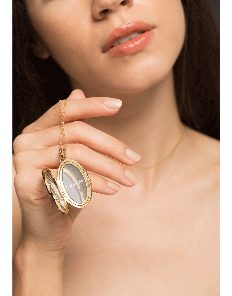MONICA RICH KOSANN-Black Ceramic Chevron Locket Necklace-YELLOW GOLD