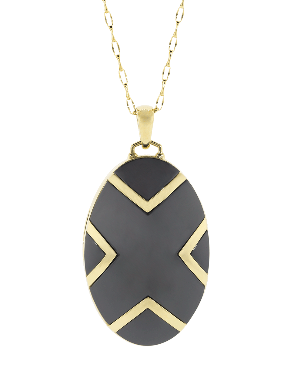 MONICA RICH KOSANN-Black Ceramic Chevron Locket Necklace-YELLOW GOLD