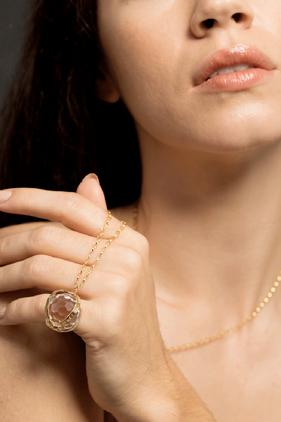 MONICA RICH KOSANN-Carpe Diem Rock Crystal Necklace-YELLOW GOLD