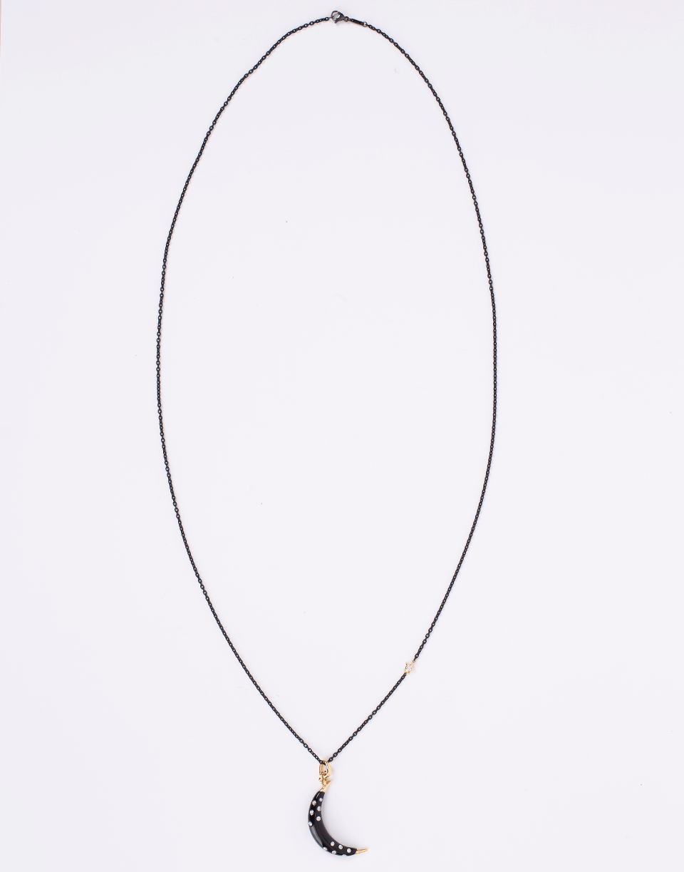 MONICA RICH KOSANN-Crescent Moon Charm on Black Steel Chain-YELLOW GOLD