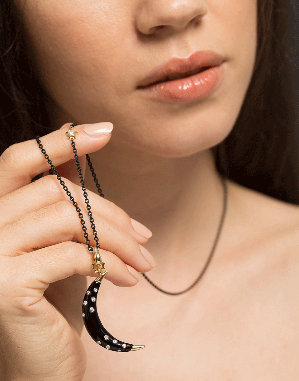 MONICA RICH KOSANN-Crescent Moon Charm on Black Steel Chain-YELLOW GOLD