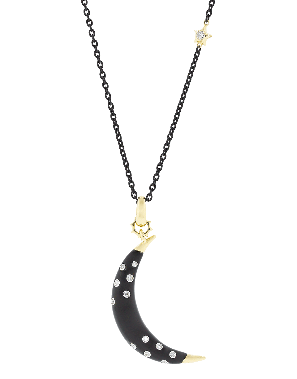 MONICA RICH KOSANN-Crescent Moon Charm on Black Steel Chain-YELLOW GOLD