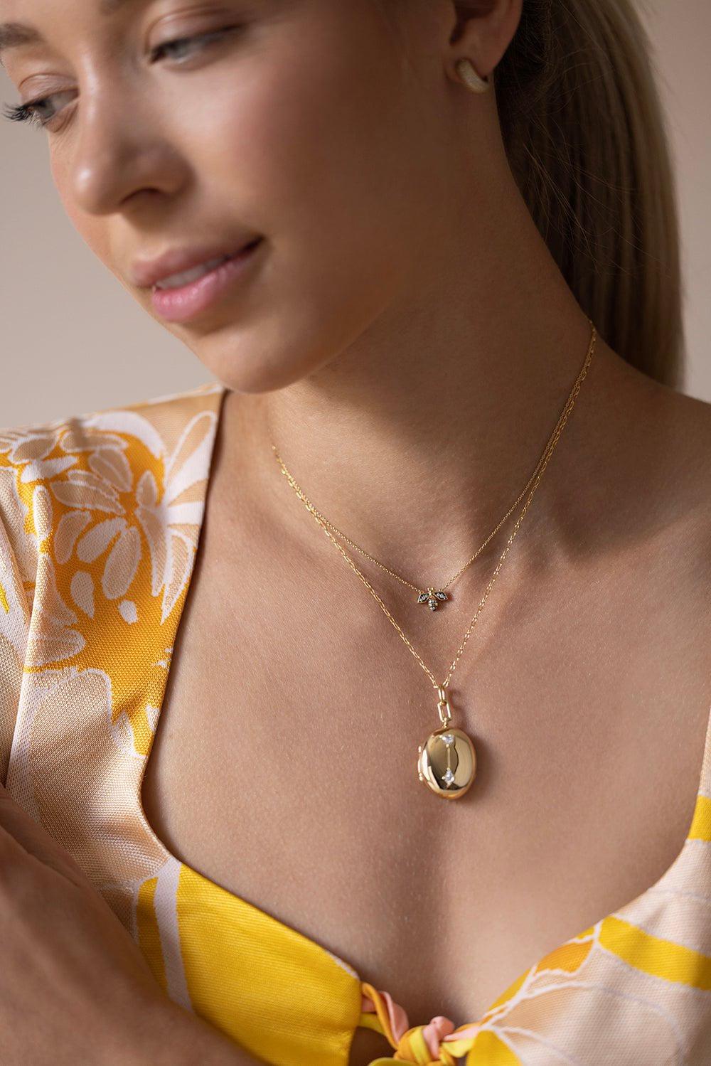 MONICA RICH KOSANN-Diamond Critter Bee Necklace-YELLOW GOLD