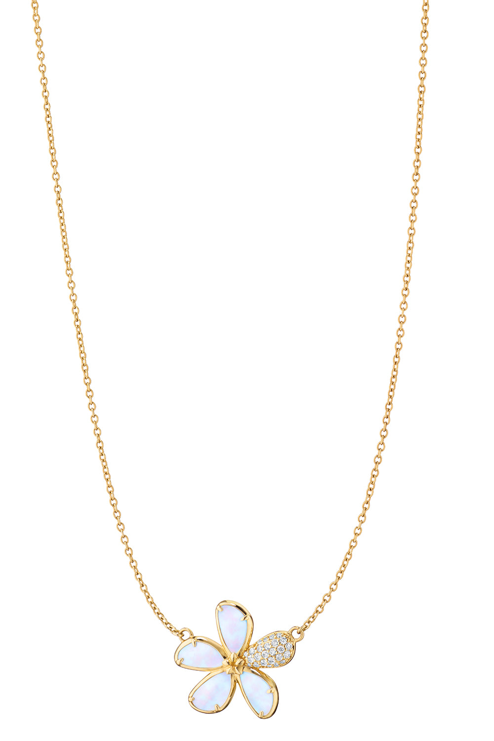 Diamond Mother Of Pearl Flower Pendant Necklace-YELLOW GOLD-JEWELRYFINE JEWELNECKLACE O-MONICA RICH KOSANN