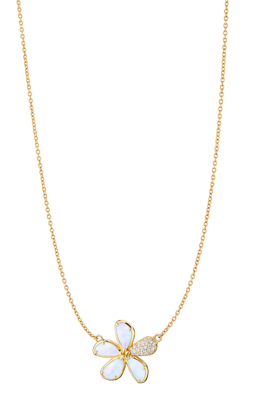 Diamond Mother Of Pearl Flower Pendant Necklace-YELLOW GOLD-JEWELRYFINE JEWELNECKLACE O-MONICA RICH KOSANN